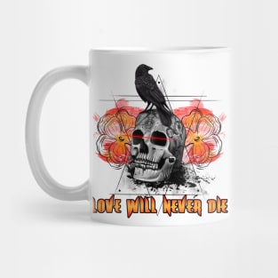 Love Will Never Die Skull and Crow Mug